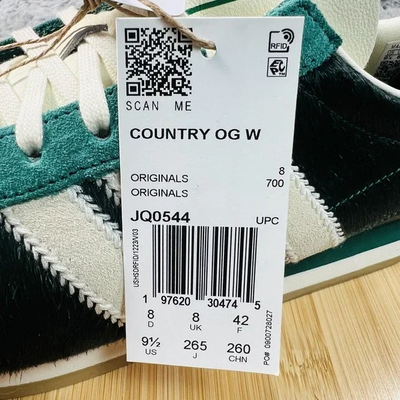 Adidas Country OG W Shoes Womens 9.5 Green Cow Fur Sneakers Originals JQ0544